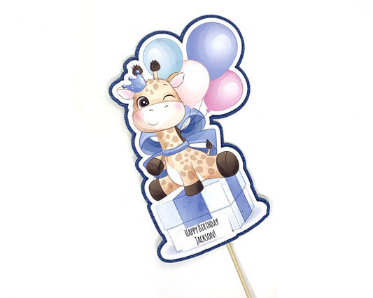 Birthday Giraffe Blue Cake Topper