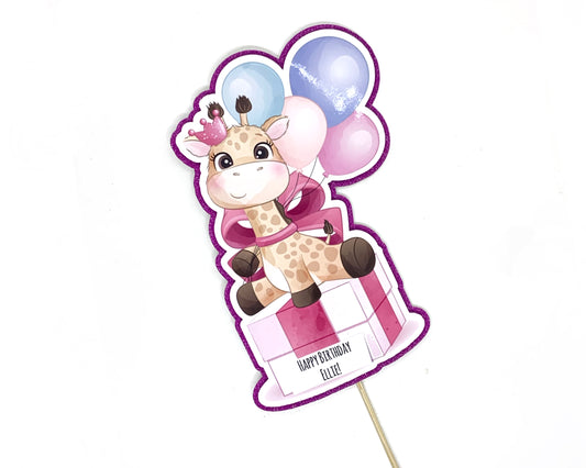 Birthday Giraffe Pink Cake Topper