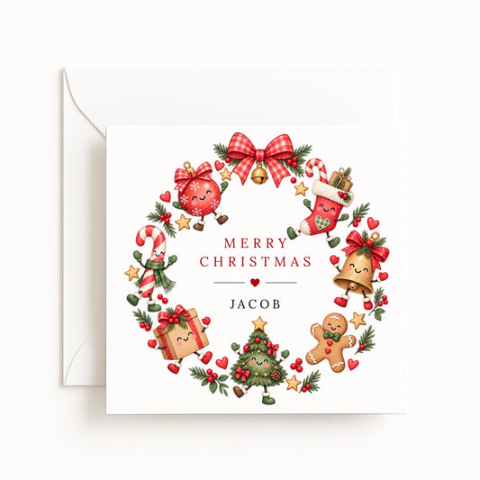 Festive Pals Wreath Christmas Card
