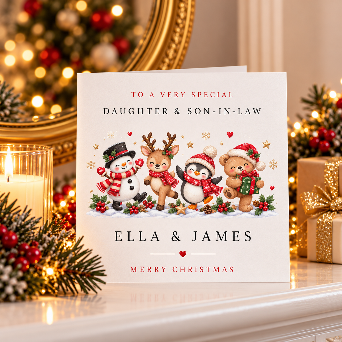 Snowman, Reindeer, Penguin & Teddy Christmas Card