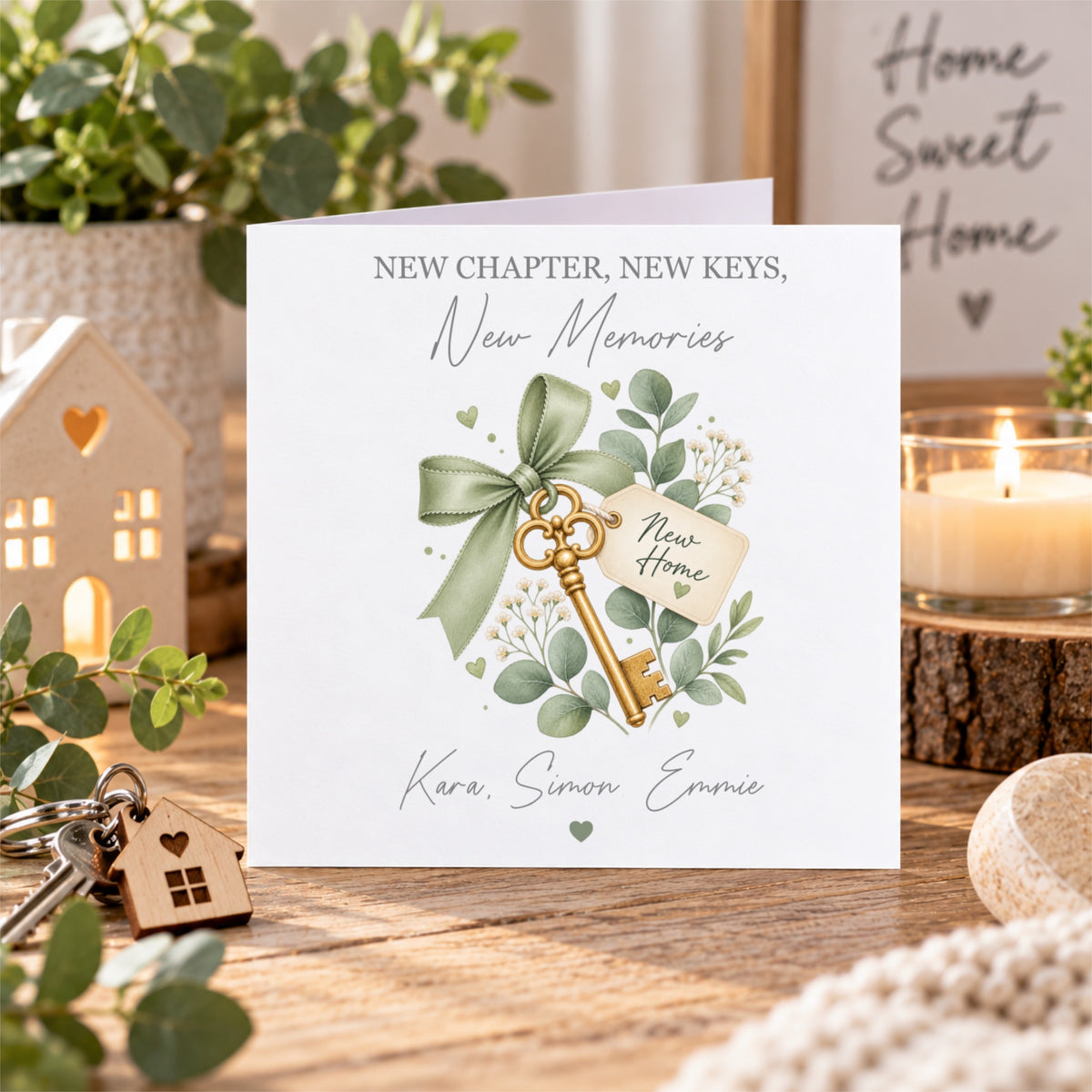 Sage Ribbon Keys New Home Card