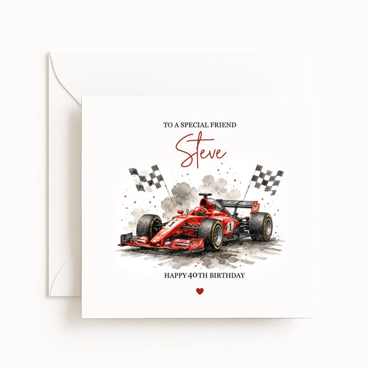 Personalised Racing Car Birthday Card