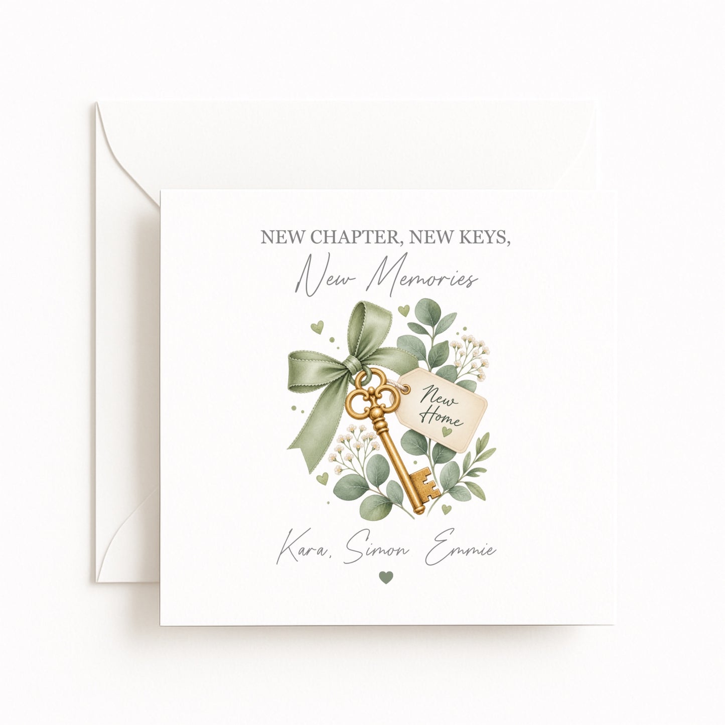 Sage Ribbon Keys New Home Card