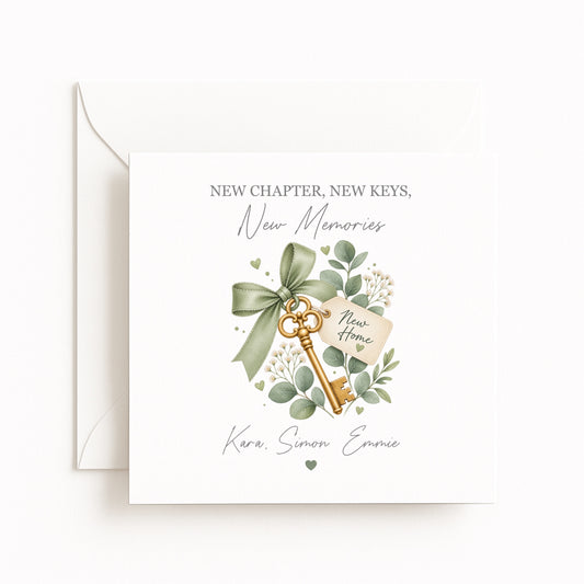 Sage Ribbon Keys New Home Card