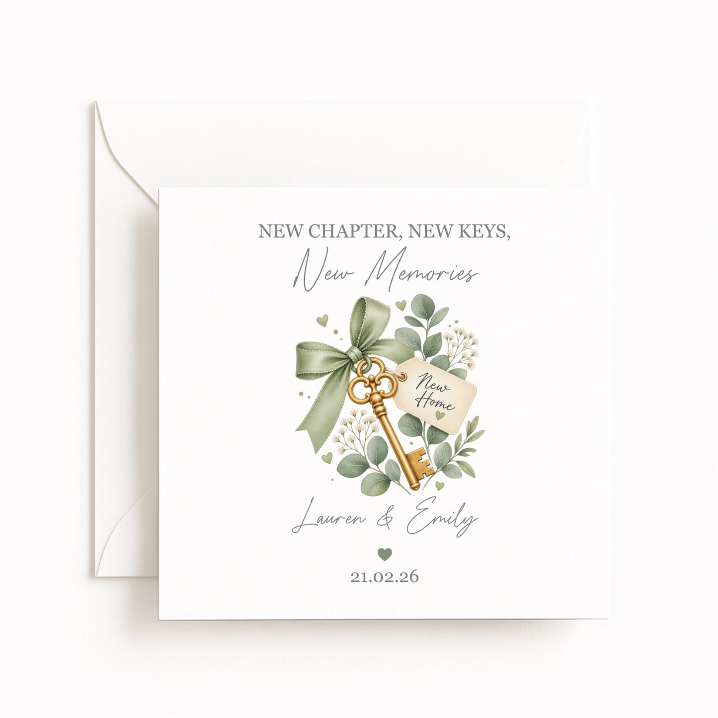 Sage Ribbon Keys New Home Card