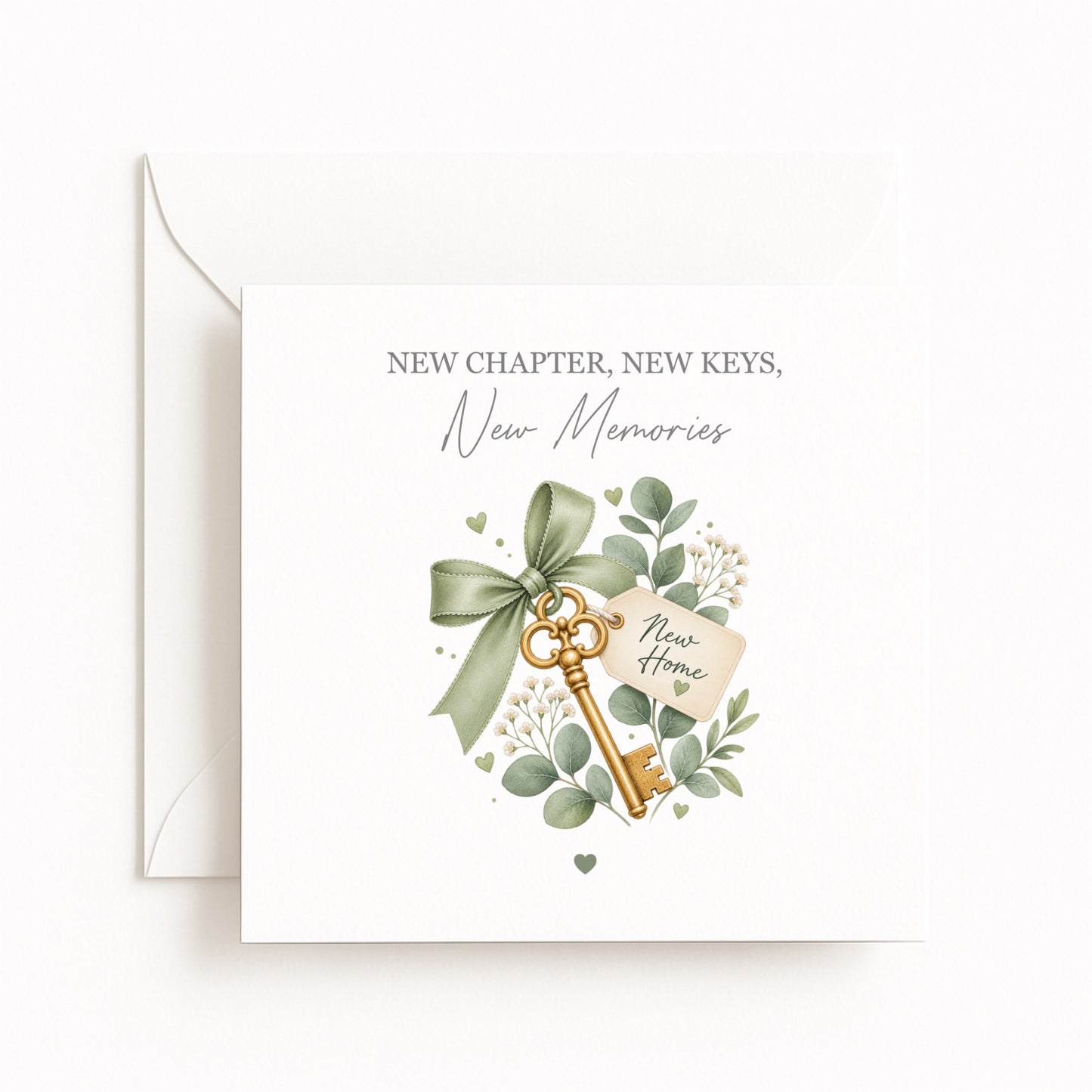 Sage Ribbon Keys New Home Card