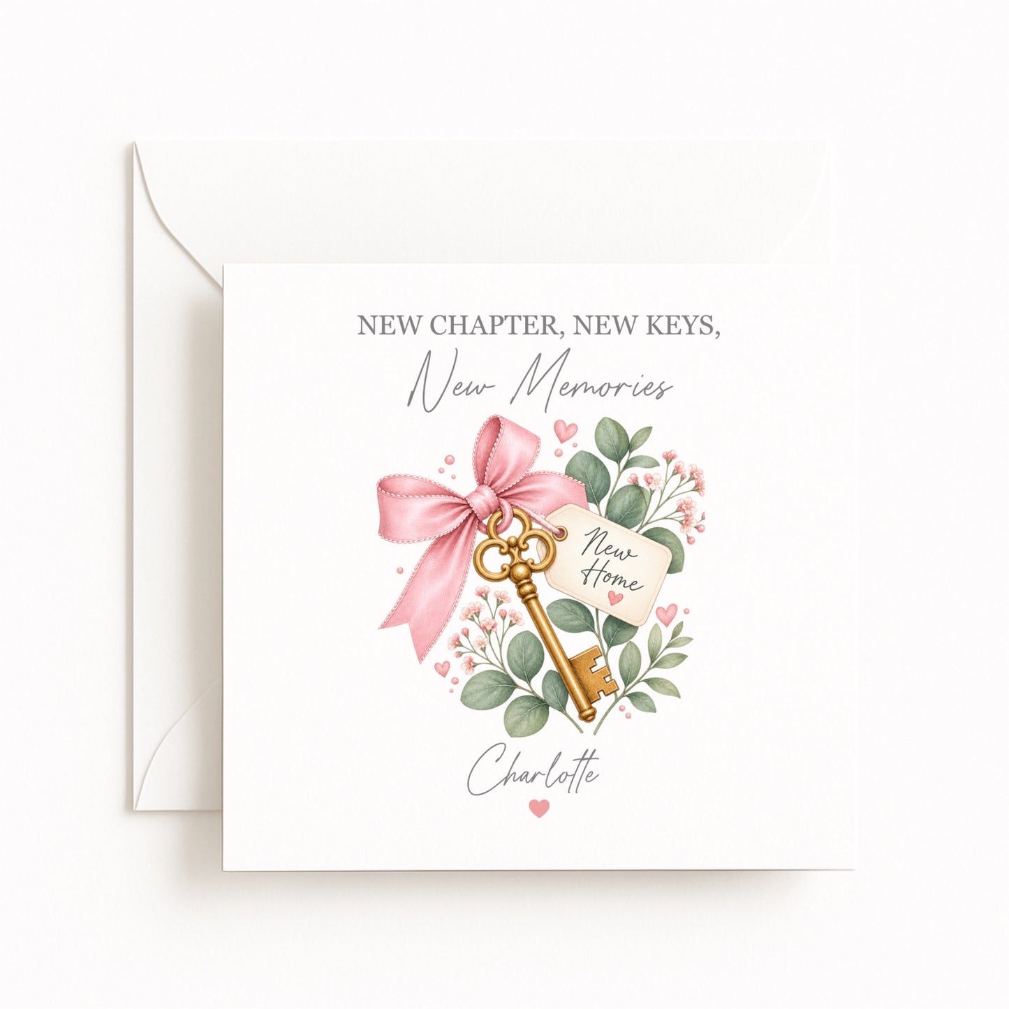 Pink Ribbon Keys New Home Card