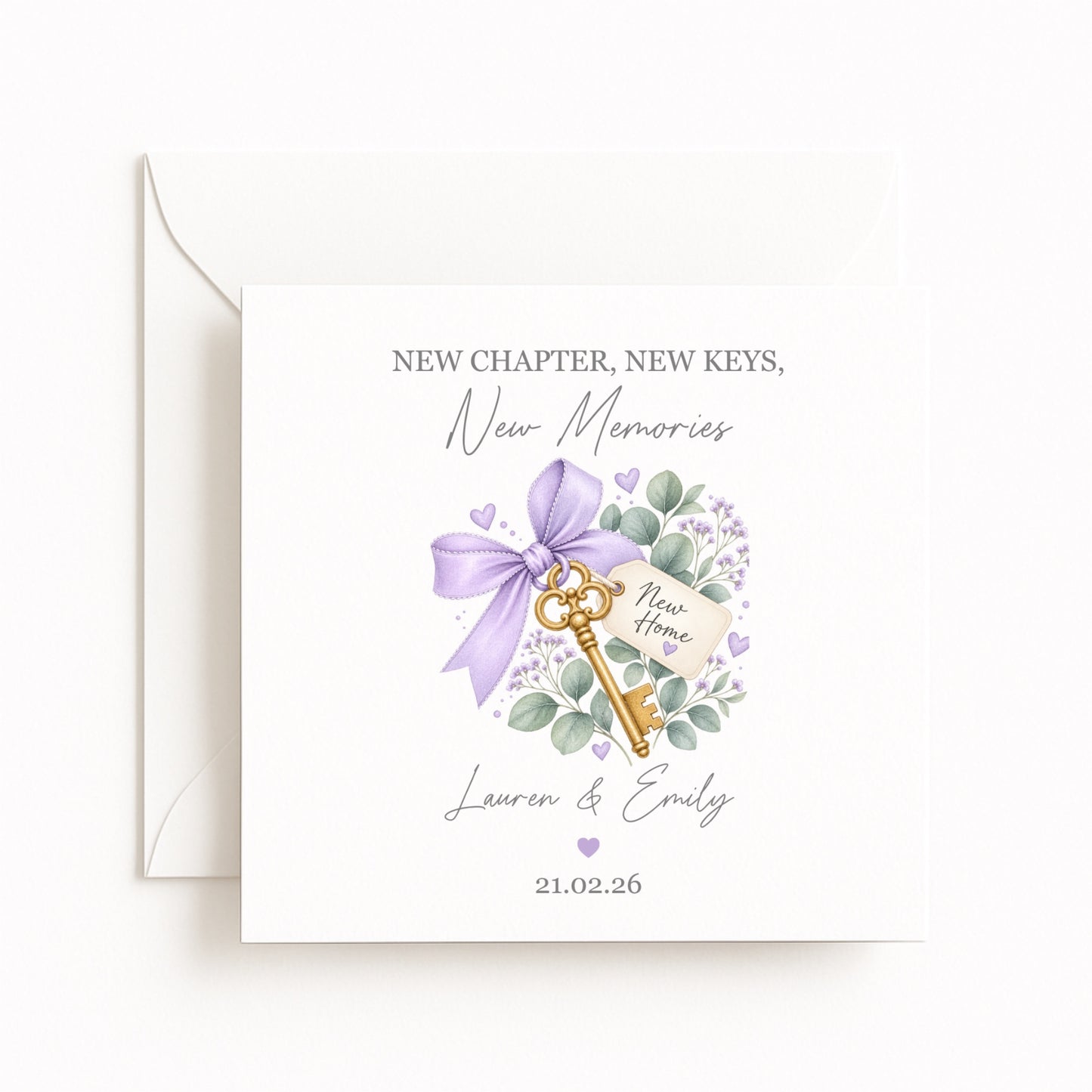 Lilac Ribbon Keys New Home Card