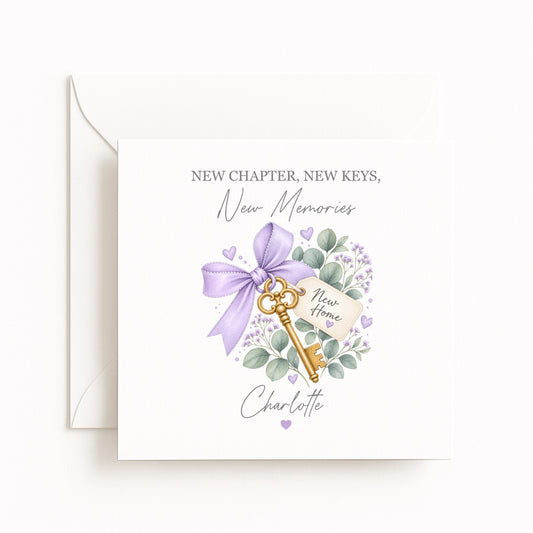 Lilac Ribbon Keys New Home Card