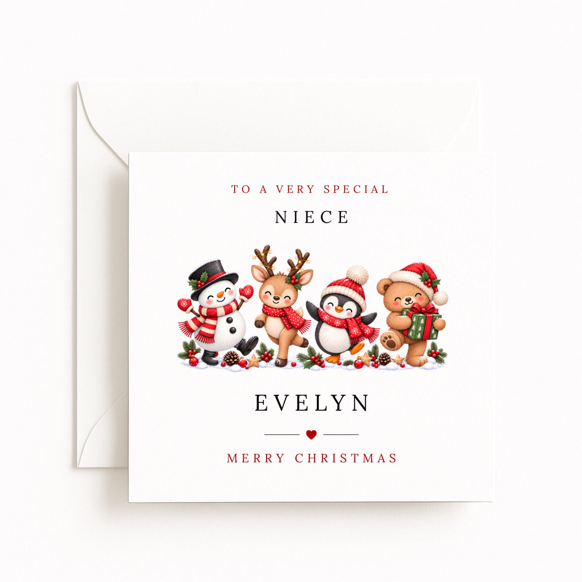 Snowman, Reindeer, Penguin & Teddy Christmas Card