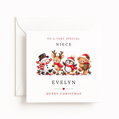 Snowman, Reindeer, Penguin & Teddy Christmas Card