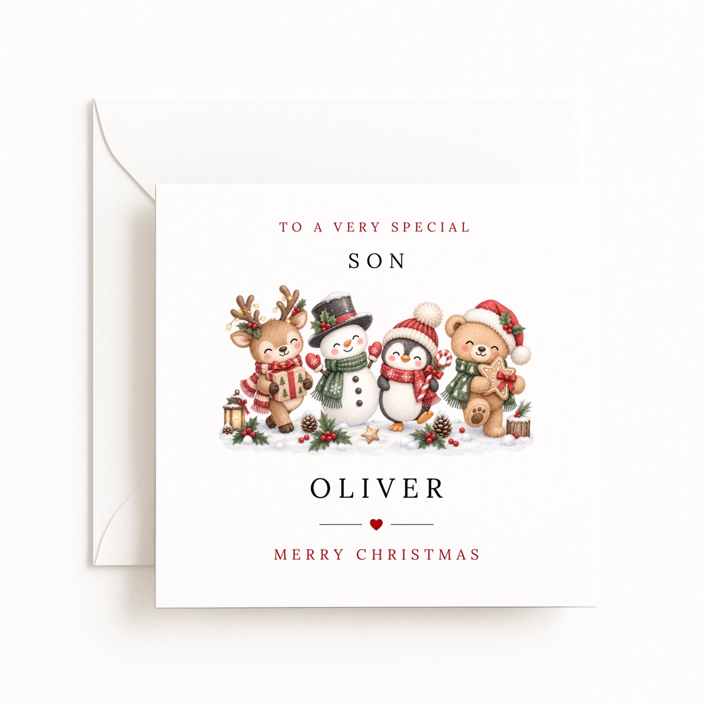 Reindeer, Snowman, Penguin & Teddy Christmas Card