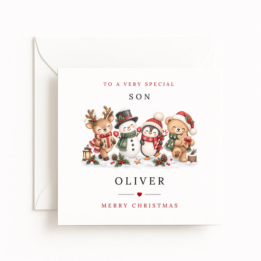 Reindeer, Snowman, Penguin & Teddy Christmas Card