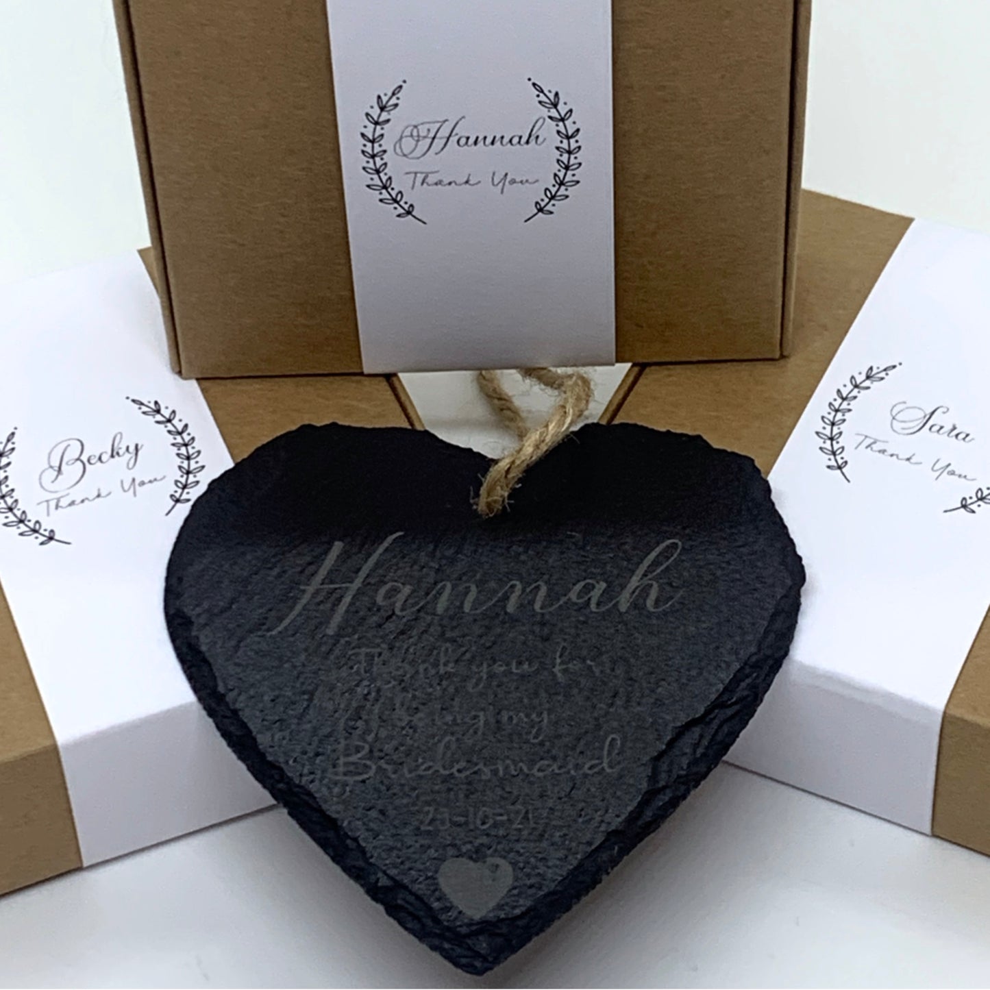 Engraved Bridesmaid Slate Hearts