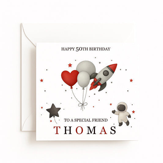 Personalised Rocket & Astronaut Birthday Card