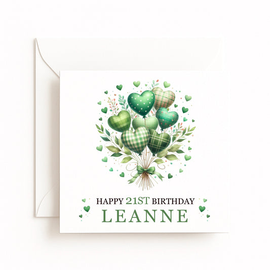 Personalised Birthday Green Balloon Card