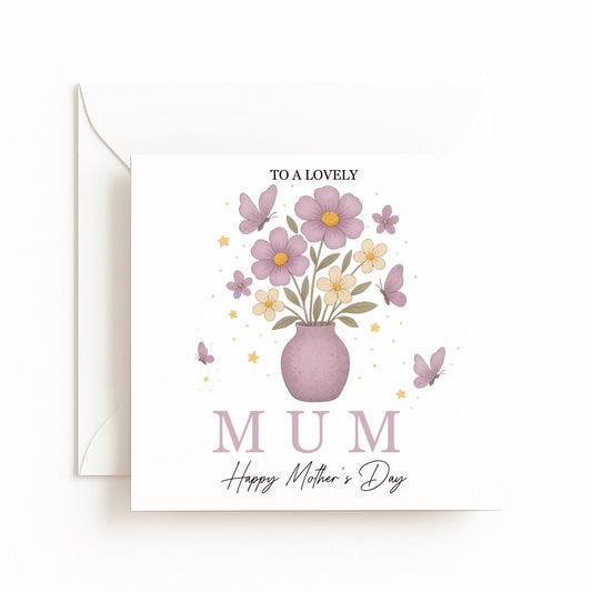 Purple Flowers in Vase Card