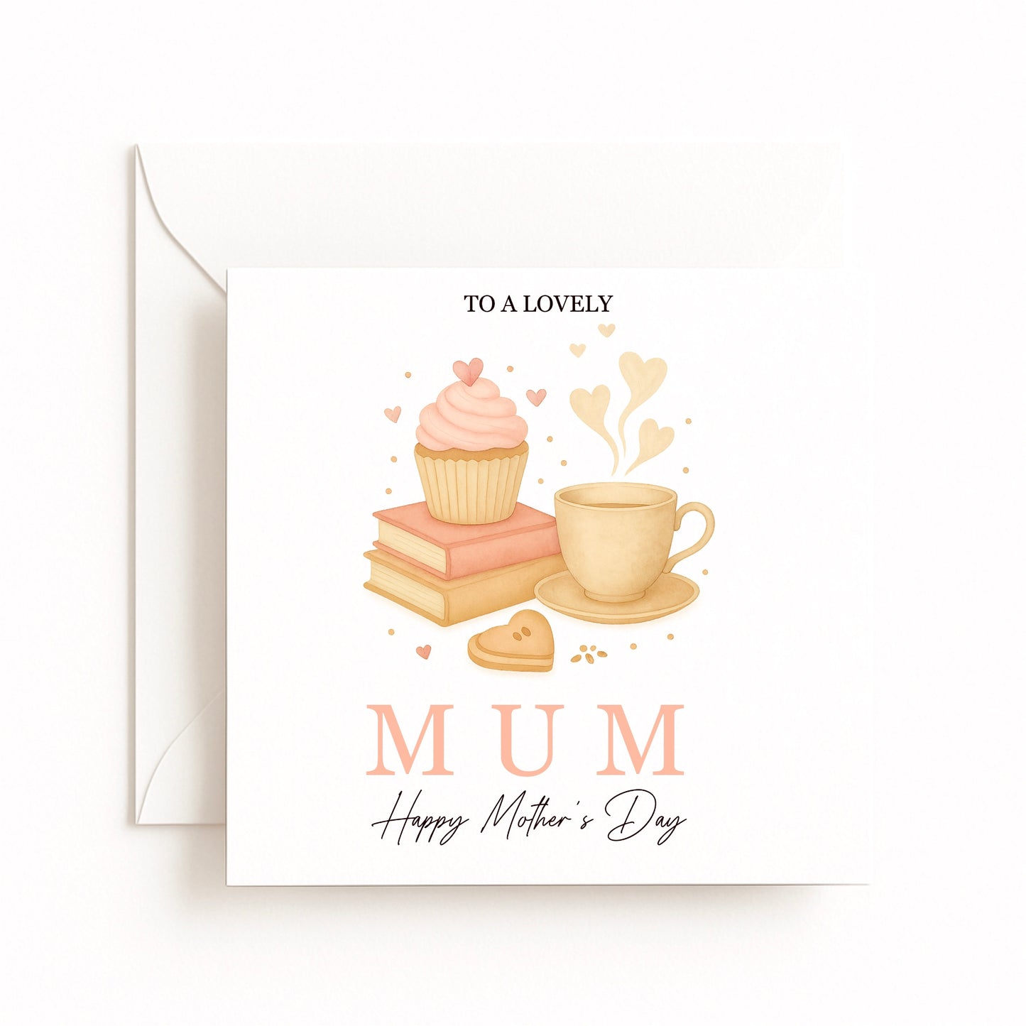 Cute Mother’s Day Card – Tea, Cupcake & Books Illustration