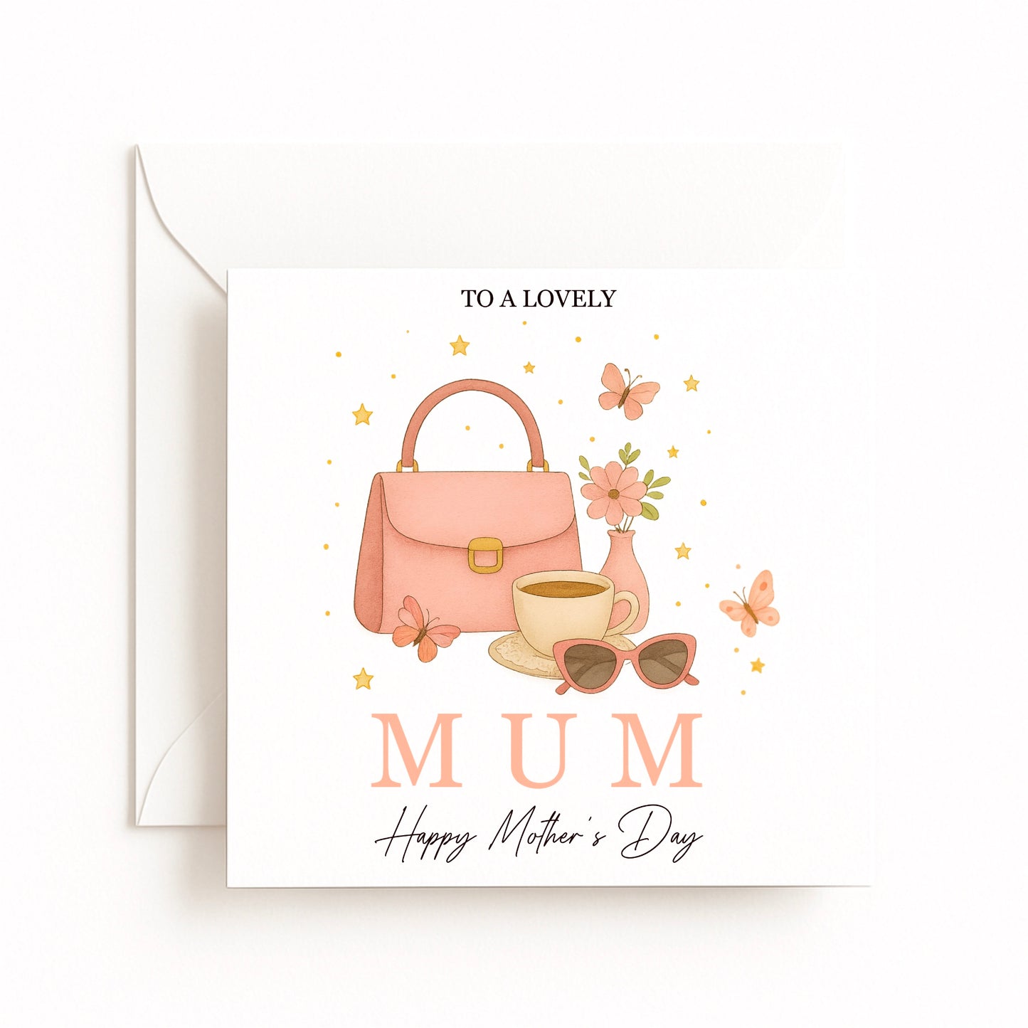 Pink Handbag, Coffee & Sunglasses Mother’s Day Card