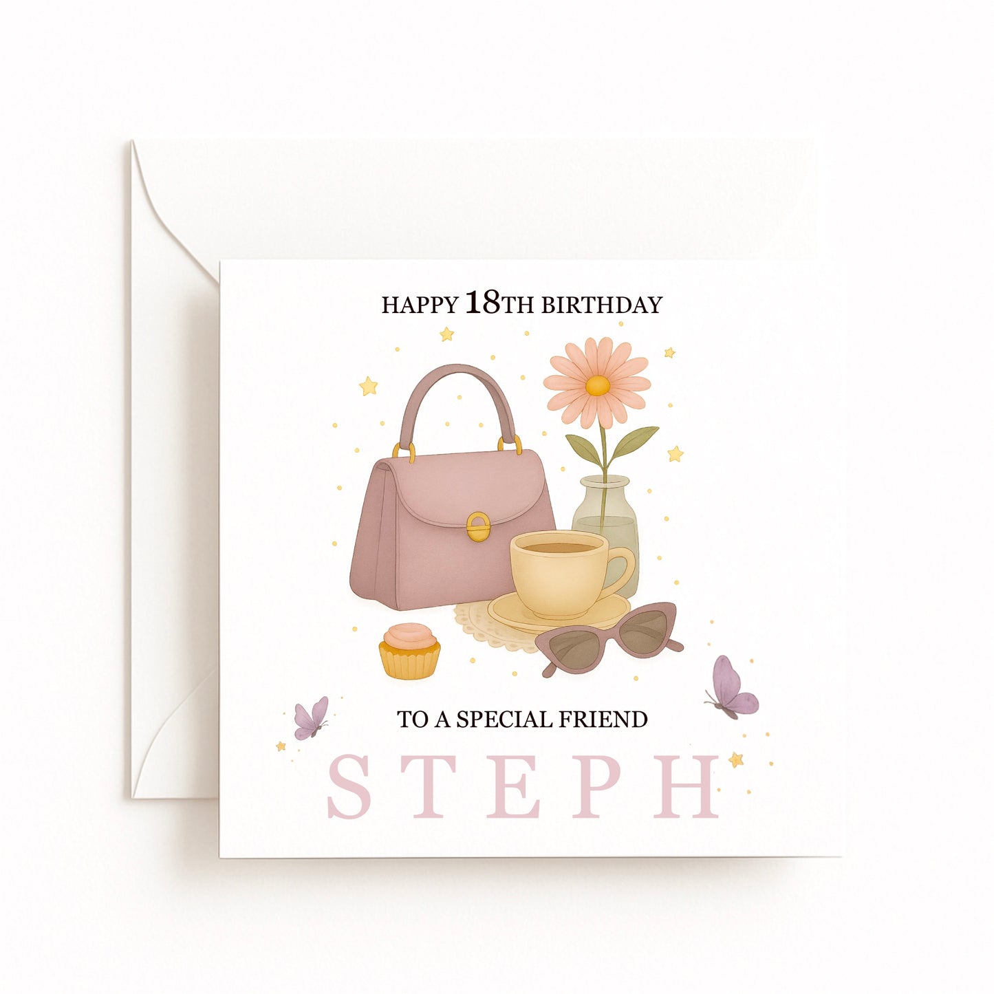 Pink Handbag Glasses Birthday Card
