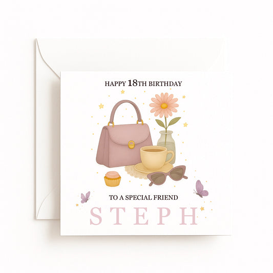 Pink Handbag Glasses Birthday Card