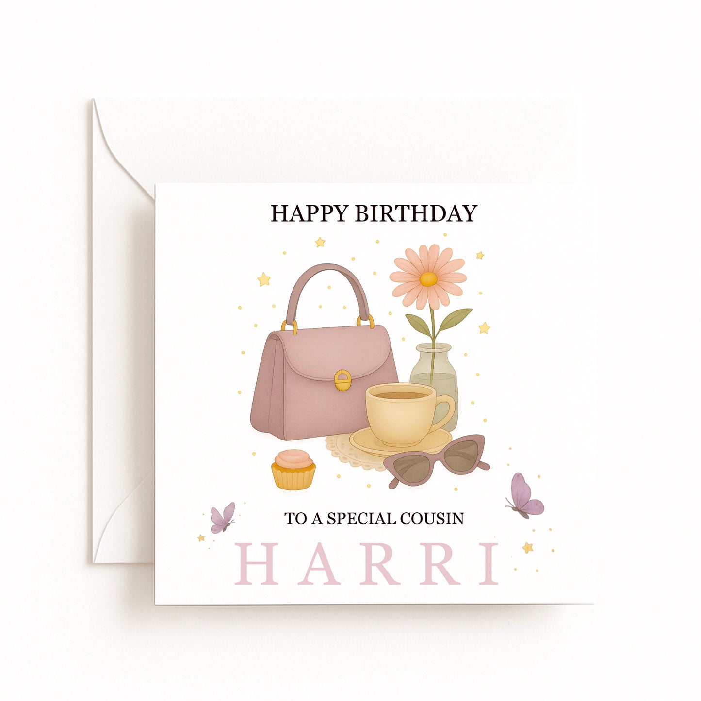 Pink Handbag Glasses Birthday Card