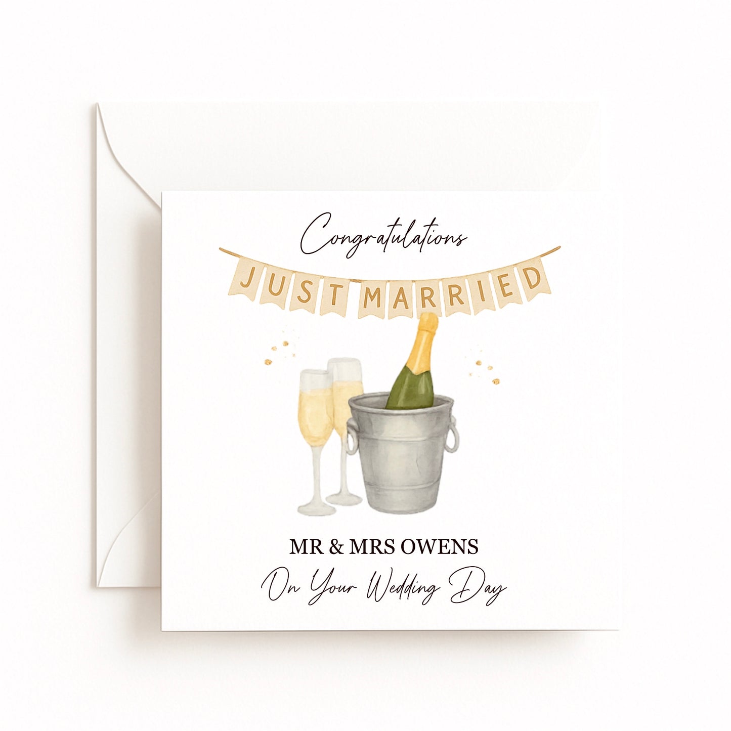 Champagne & “Just Married” Banner Card