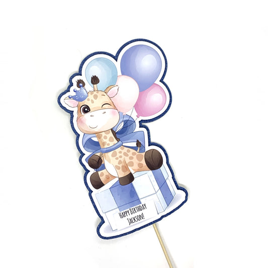 Birthday Giraffe Blue Cake Topper