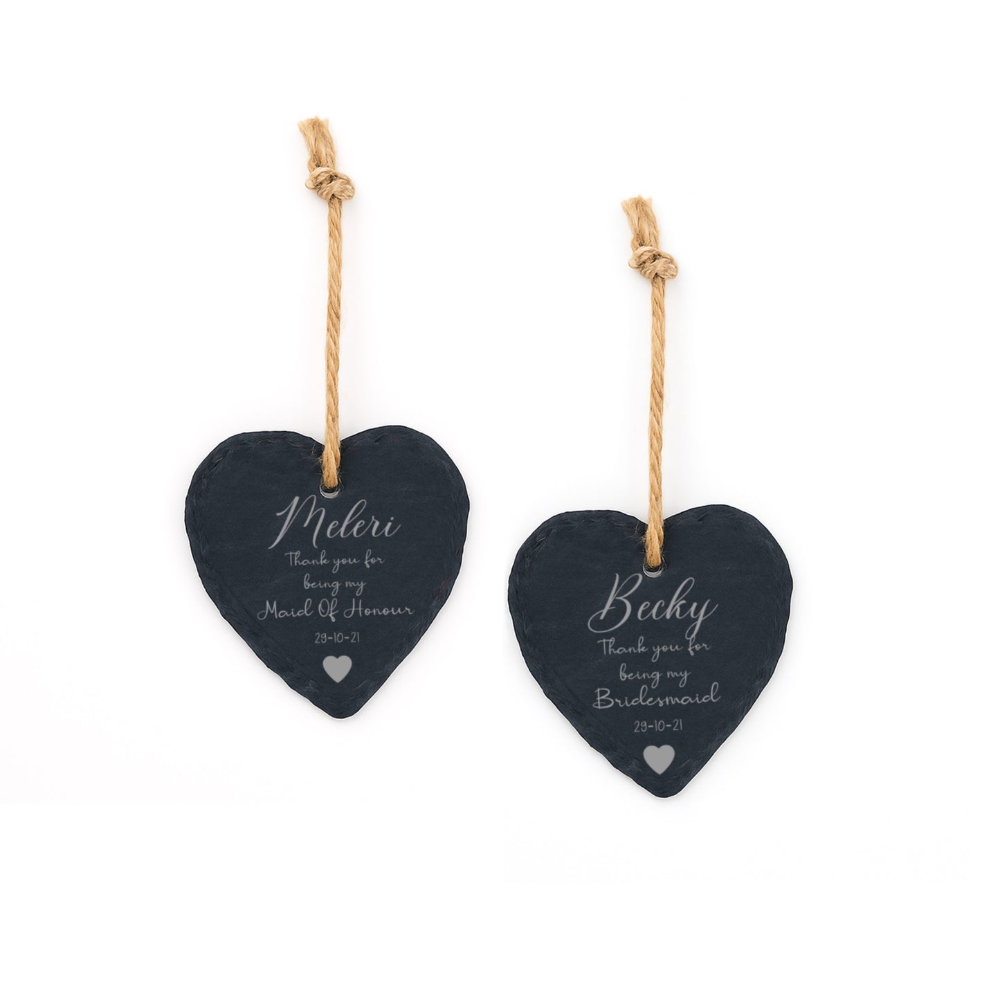 Engraved Bridesmaid Slate Hearts