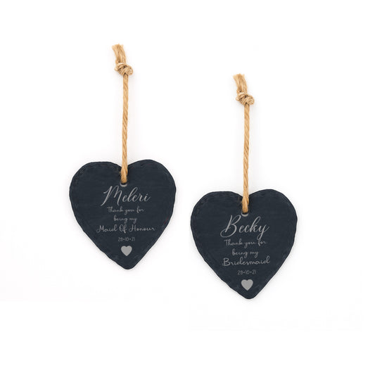 Engraved Bridesmaid Slate Hearts