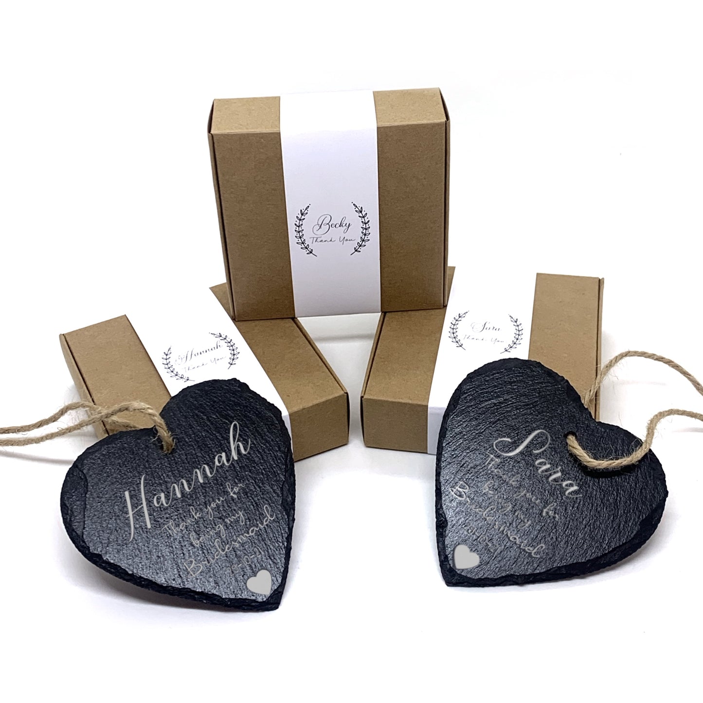 Engraved Bridesmaid Slate Hearts