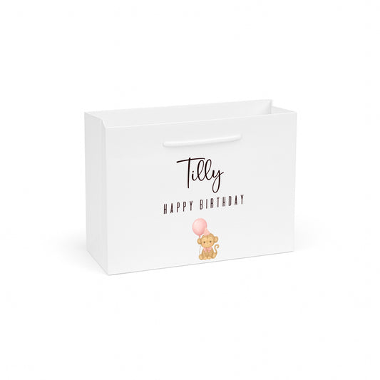 Personalised Pink Monkey Birthday Gift Bag