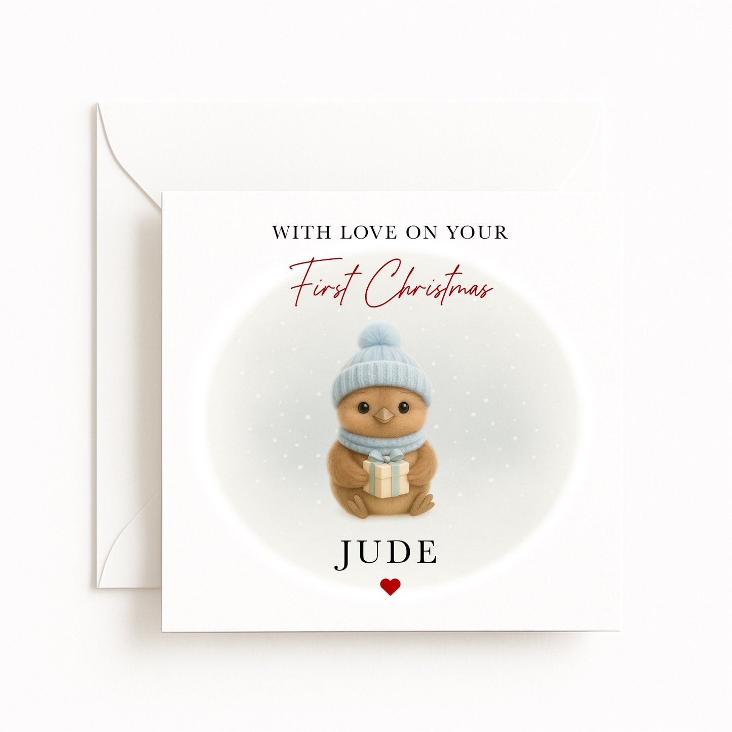 Blue Robin Baby’s First Christmas Card
