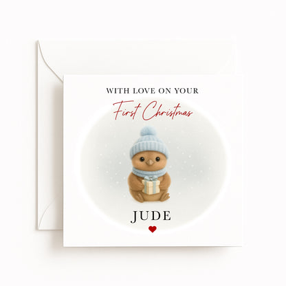 Blue Robin Baby’s First Christmas Card