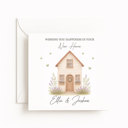 Personalised New Home Tall House Lavender Card