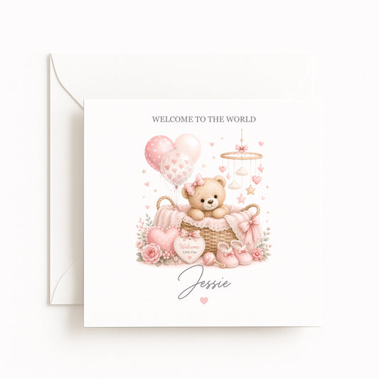 Bear Basket Baby Girl Card