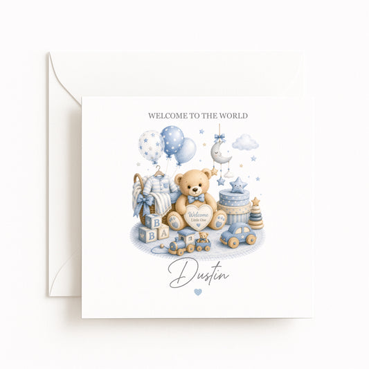 Blue Teddy Bear Nursery Card