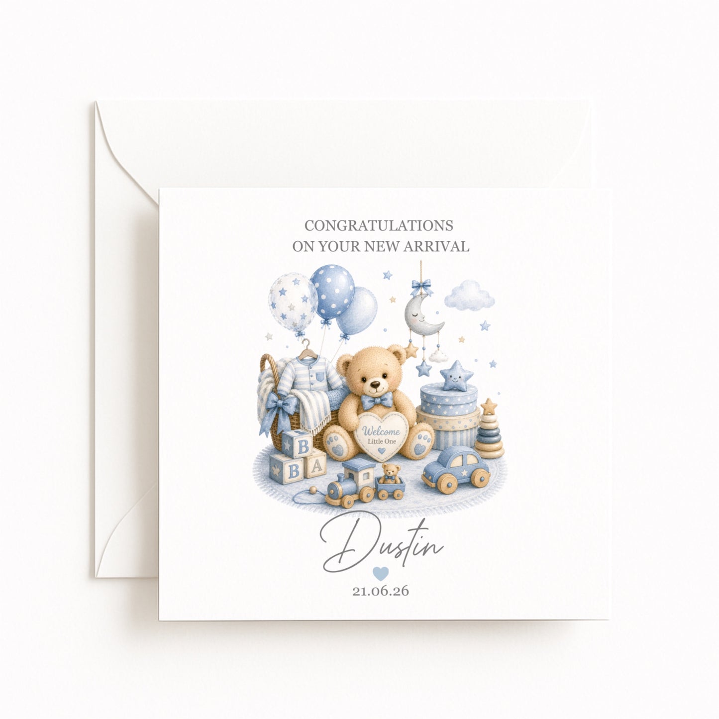 Blue Teddy Bear Nursery Card