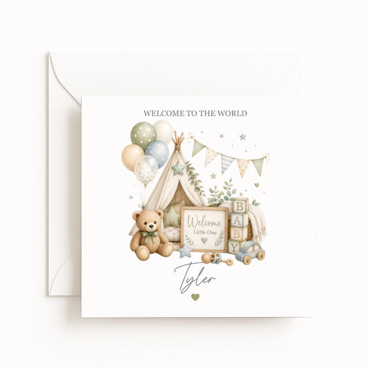 Sage Green Teepee Nursery Card