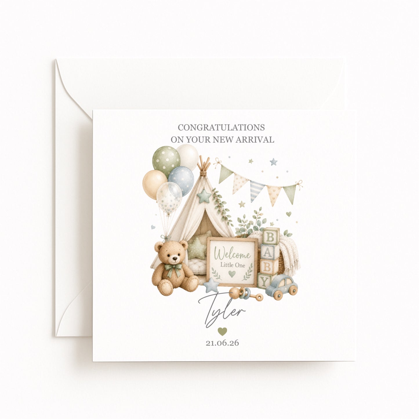 Sage Green Teepee Nursery Card