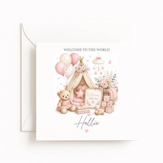 Pink Teepee Baby Girl Card