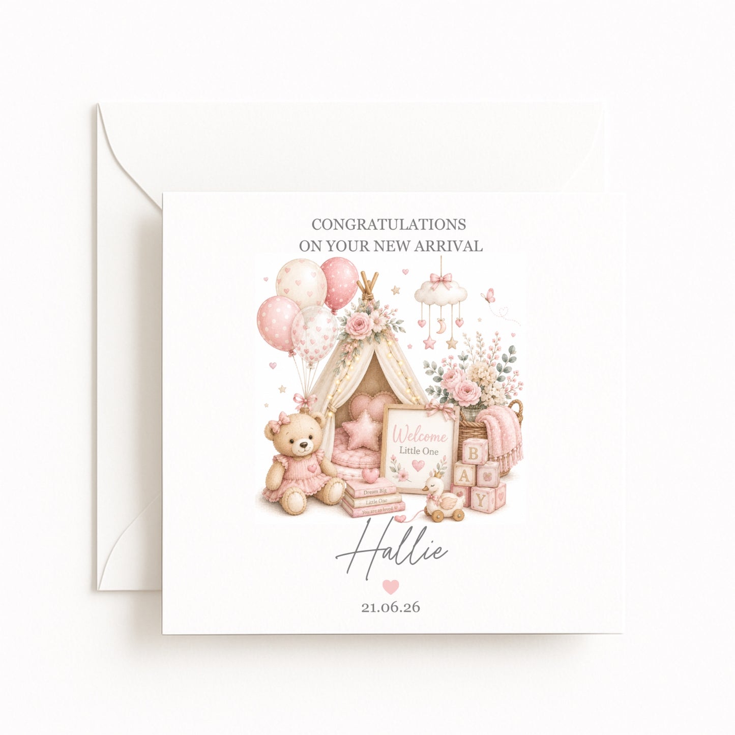 Pink Teepee Baby Girl Card