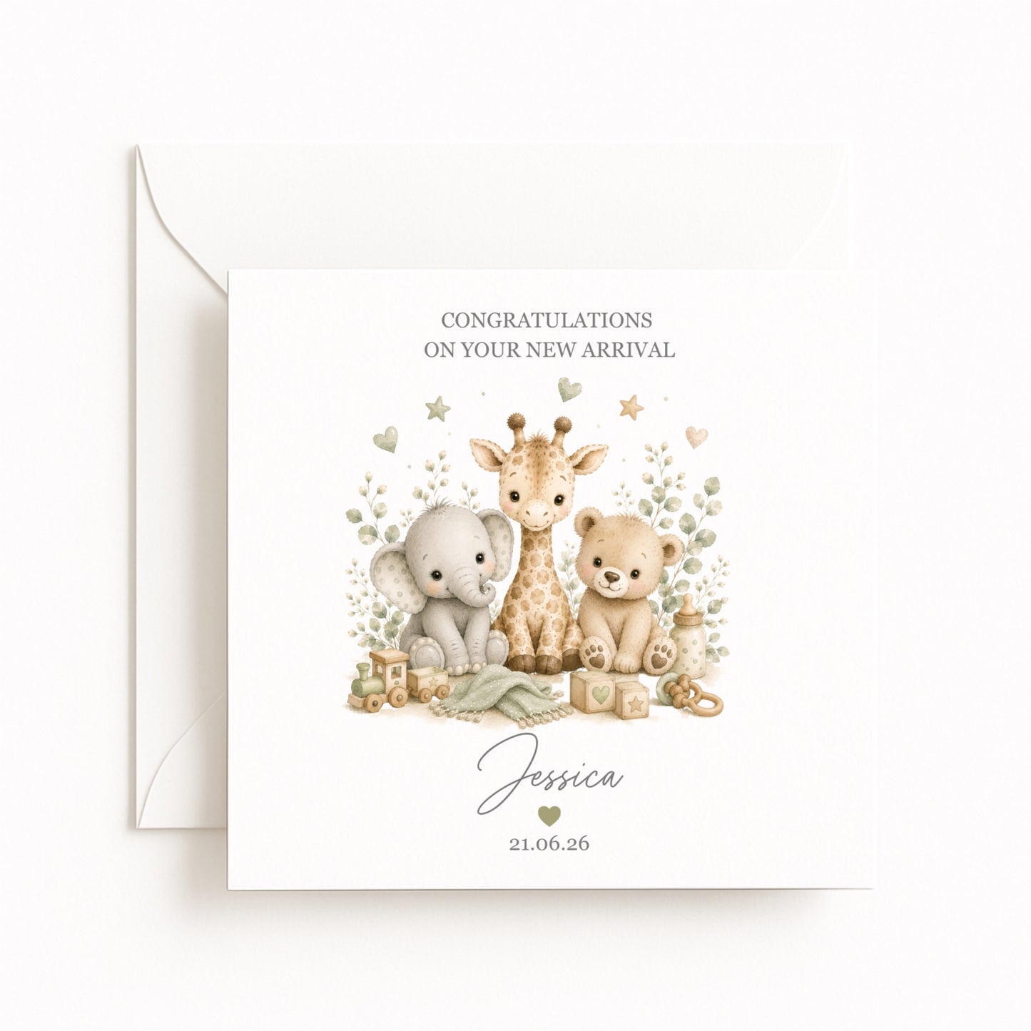 Elephant Giraffe Tiger New Baby Card