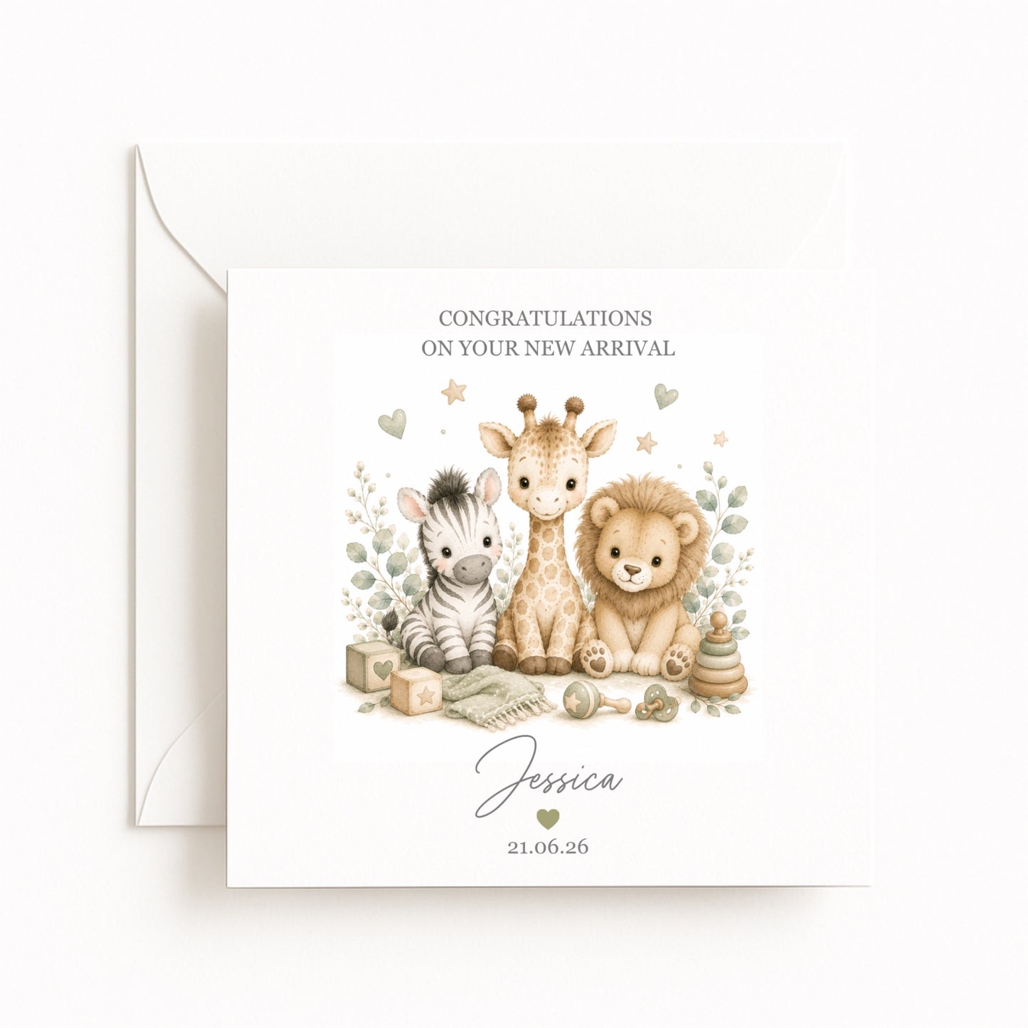 Zebra Giraffe Lion New Baby Card