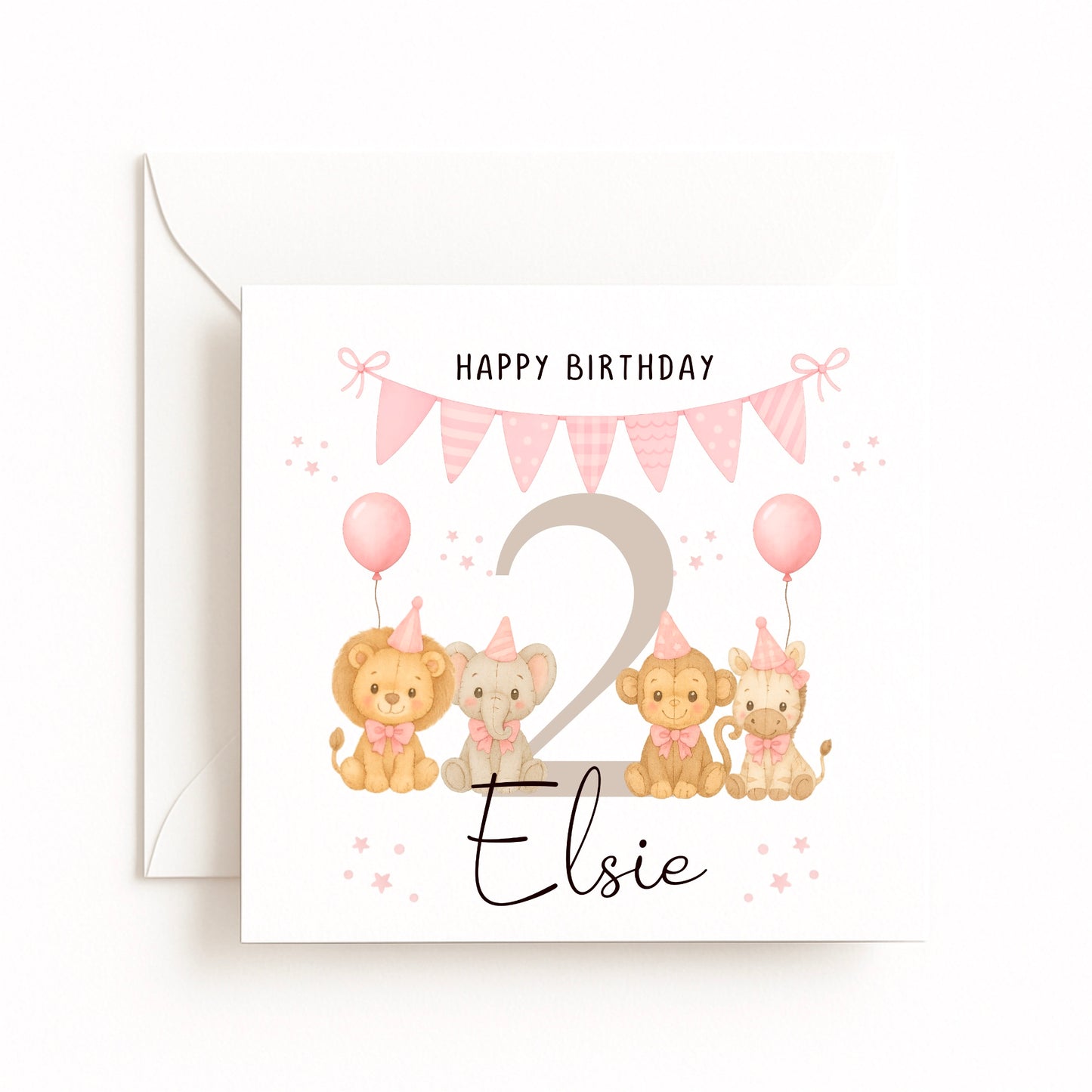 Happy Birthday Animals Pink Bunting Design