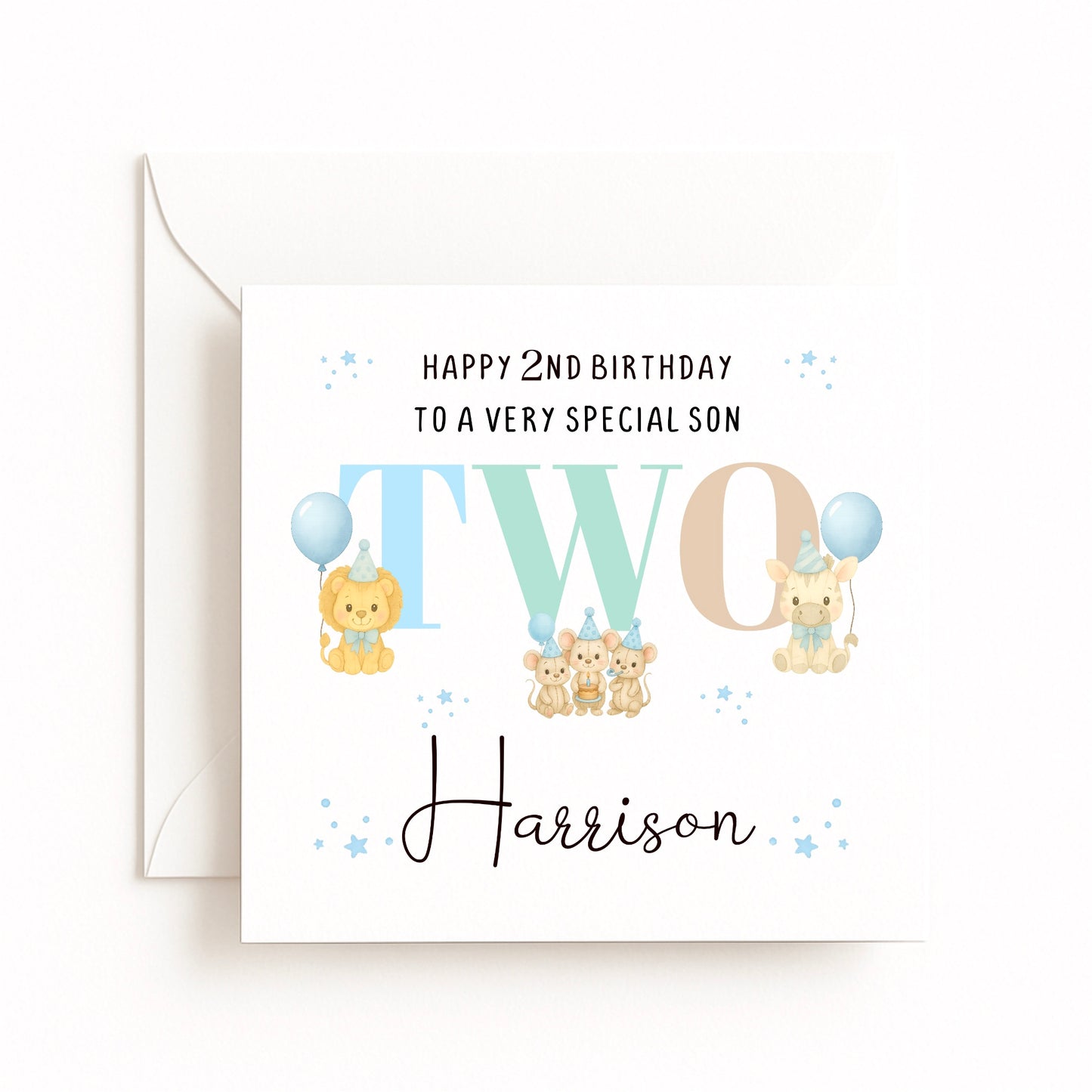 Personalised Party Animals Birthday Card Blue