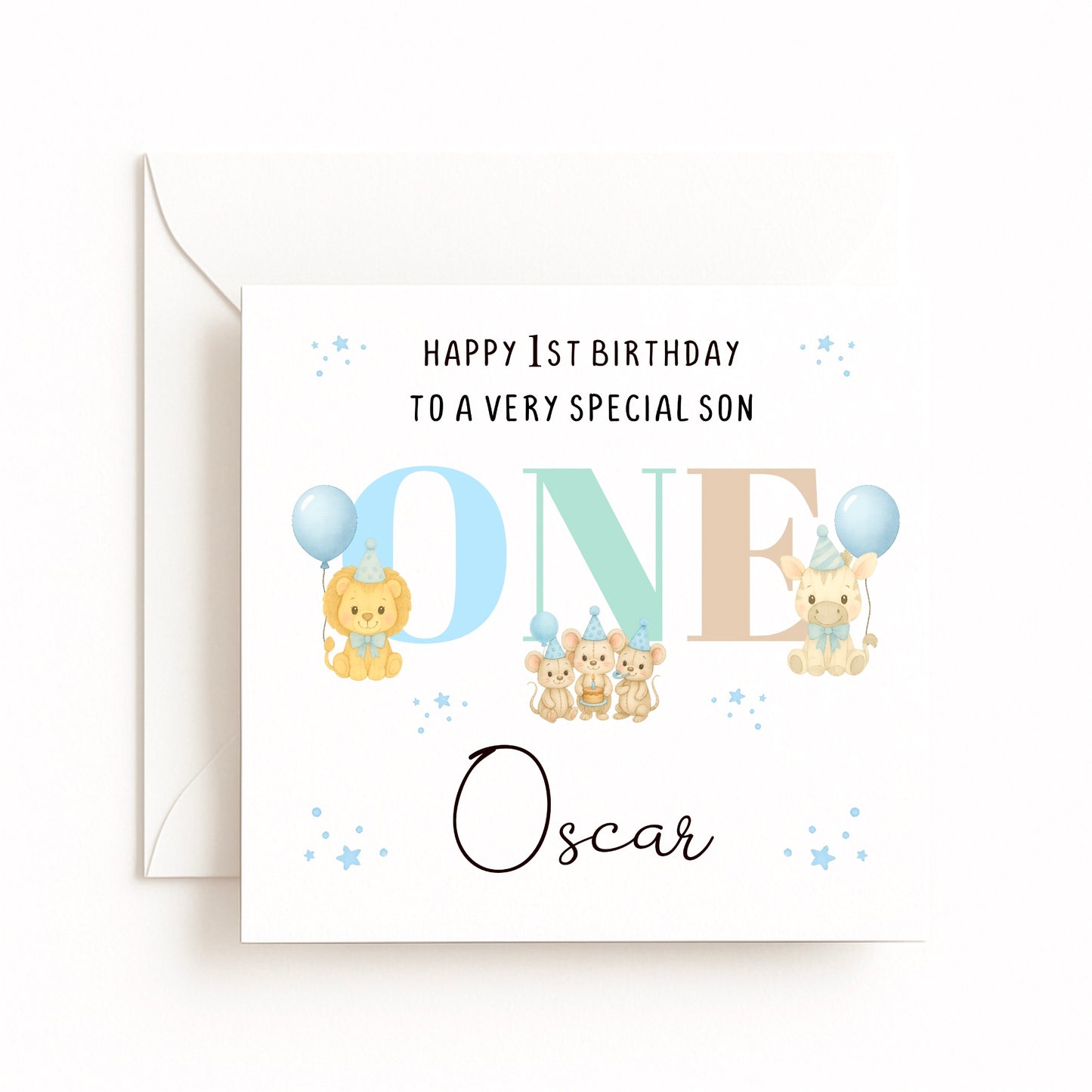 Personalised Party Animals Birthday Card Blue