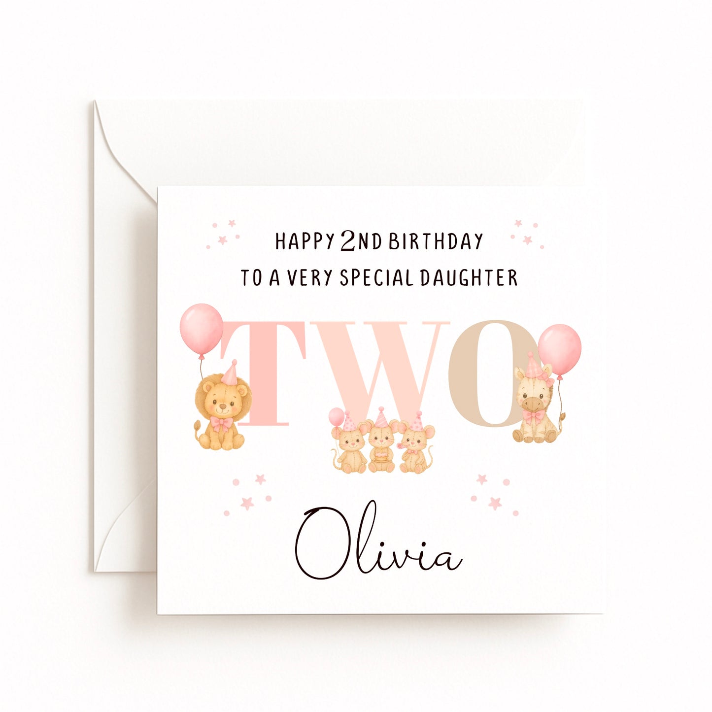 Personalised Party Animals Birthday Card Pink