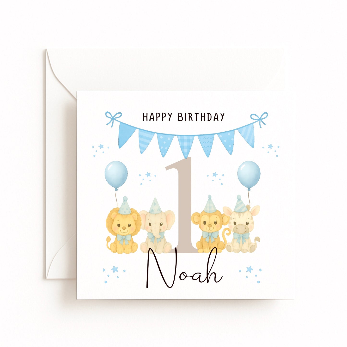 Happy Birthday Animals Blue Bunting Design