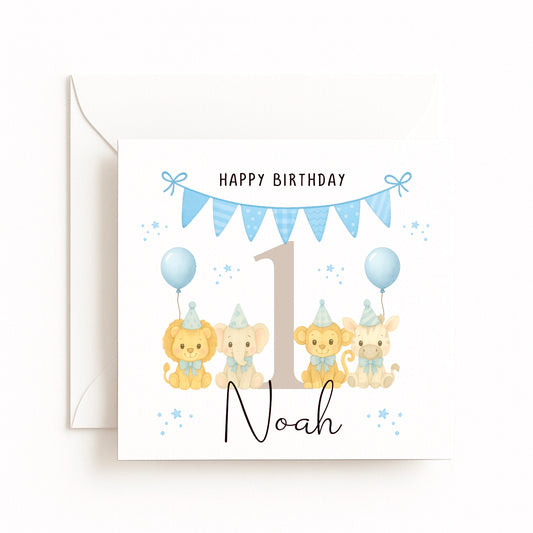 Happy Birthday Animals Blue Bunting Design